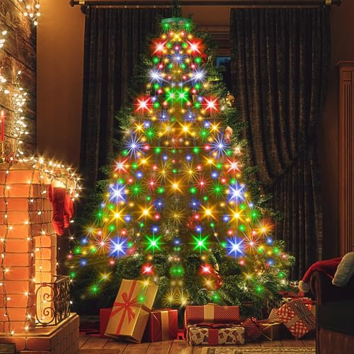 Lichterkette Weihnachtsbaum, 2M 400 LED Christbaumbeleuchtung Mit Ring, Timer Und 8 Modi - Weihnachtsbeleuchtung Für Innen Und Außen - Weihnachtsbaum Deko (Bunt)