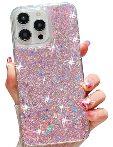 Esakycn Cover per iPhone 15 Plus Glitterata, Custodia Protettiva Antiurto Bling Glitter Silicone Riflettente con Paillettes Design Estetico Donna Ragazze Lucido Case per iPhone 15 Plus 6.7 , Rosa