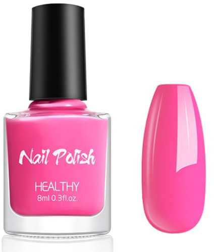 Pink Nail Polish, Bright Pink Neon Nail Polish, Matte Quick Dry Long Lasting Breathable No UV Needed Nail Varnish, Summer Nail Art Manicure for Women DIY Nail Art