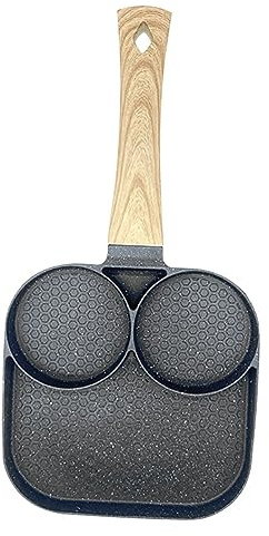 MOLUCKFU Schwarze Aluminium Bratpfanne mit 3 Fächern und Griff | Restaurant und Heimküche, Wärmeleitung, Harte Oberfläche, Mehrere Speisen Gleichzeitig