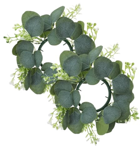 BESTOYARD 2 StüCk KüNstlicher Kerzenring Eukalyptus - Hochwertige Seidenblatt Girlande FüR Weihnachts- Und Ostern Dekoration Ideal FüR Zuhause Und Hochzeiten