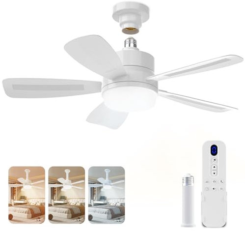 VARICART Ceiling Fans with Lights and Remote Control, 2000LM LED Ceiling Light Fan 3 Colour Dimmable, E27 Base Quiet Socket Fan Lights Ceiling for Bedroom Living Room 15-20㎡