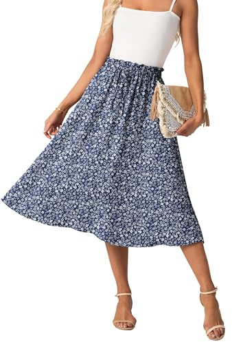 GRECERELLE Damen Rock Sommer Midi Langer Midirock A-Linie Flowy mit Taschen leicht und luftig