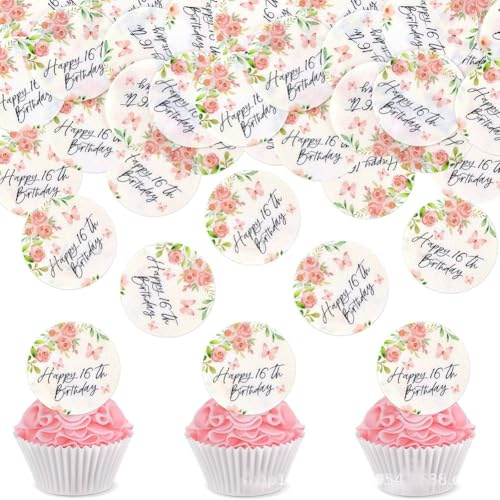 Set of 40 Pansy Butterfly Orchid Flowers Stand up Edible Paper Cupcake Cake Toppers Cake Decorations Wedding Baby Shower Anniversary Birthday Party (Edible Happy 16 cupcake topper)