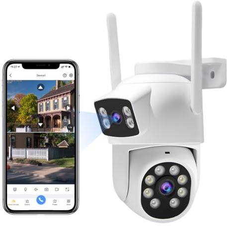 GUDFIDELIO Sistema de cámara domo PTZ de doble lente de 3 MP+3 MP, 4 unidades, detección inteligente de 360°, visión nocturna, audio bidireccional, hasta 6 TB, 16 canales expandible, seguridad y