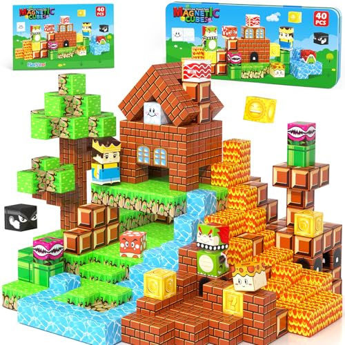 Soyee Magnetische Bausteine Reise Spielzeug mit tragbarer Metalldose – STEM Magnetspielzeug für Kinder ab 3 4 5 6 7 8 Jahren Jungen & Mädchen, Weihnachts- und Geburtstagsgeschenk, Klassenzimmer Deko