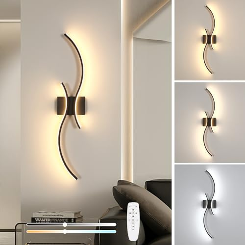 Mckalen LED Applique Murale Intérieure Dimmable, 32W 3600LM LED Applique Murale Dimmable avec Télécommande 3000K-6500K, 80CM Moderne Luminaire Mural Interieur pour Chambre Salon Couloir Escalier, Noir