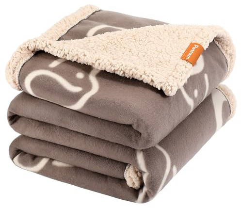 PETTOM Hundedecke Wasserdicht, 127 x 100 cm Sherpa Fleece Decke Hund, für Mittelgroße und Große Hunde, Katzendecke Flauschig und Weich, Hundedecke Sofa mit Doppelter Seite Waschbar, Braun
