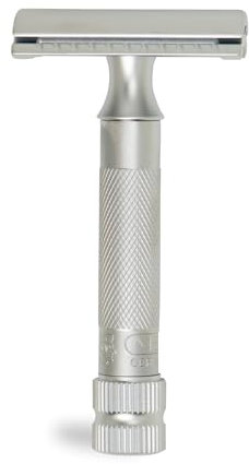 MERKUR Safety Razor 34C Compact Handle Matte Chrome Three-Piece Razor with Straight Cut Closed Comb Ideal for Wet Shaving Die-Cast Zinc Brass Handle Made in Germany