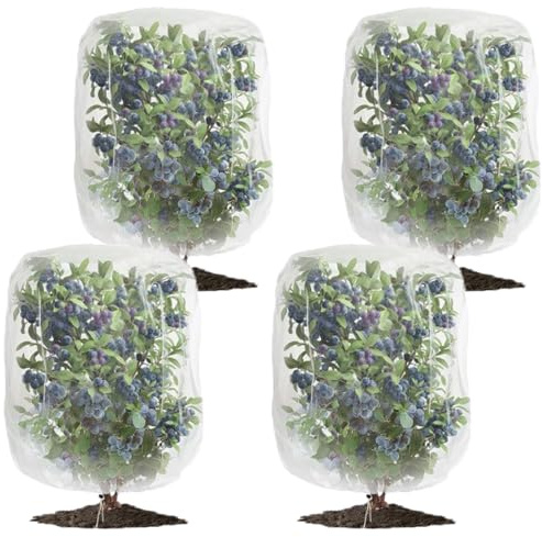 4Pack Fruit Tree Netting Bird Protection,（100 * 100cm） Insect Mesh Net with Drawstring, Plants Fine Mesh Cover Nets for Vegetables Fruit Strawberry Bush
