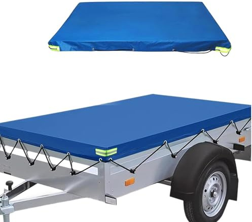QINGYIWLTelo per Rimorchio 214×122×13 cm, Telone per Rimorchio con Corda per Telone e Strisce Riflettenti, Copri Rimorchio per Molti Tipi di Rimorchi Auto