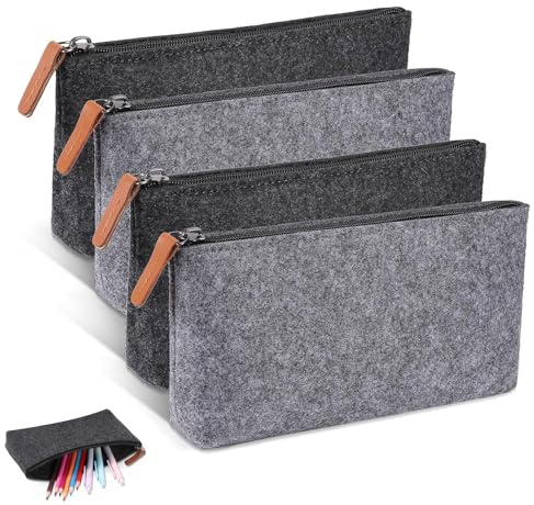 Hitchuey Filz-Federmäppchen, 4er-Pack 21 x 11 cm Aufbewahrungstaschen, Mehrzweck-Schreibwarentaschen für Kinder und Studenten, Brillenetui und Aufbewahrungstaschen für Make-up-Pinsel