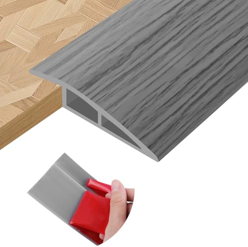 Perfil de transición para suelo tira de umbral adhesivo PVC perfil transición suelo desnivel para umbrales de puertas alfombras (Grano de madera gris claro, 15mm×1m)