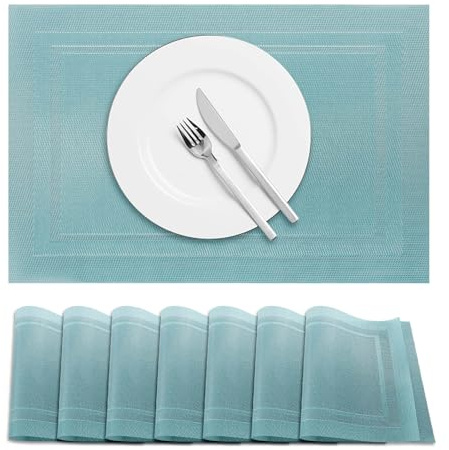 Terafeels 6er-Set Platzsets Abwaschbar – Tischsets Abwaschbar, Platzdeckchen Hitzebeständig, rutschfest Teller Untersetzer für Esstisch (Blau)