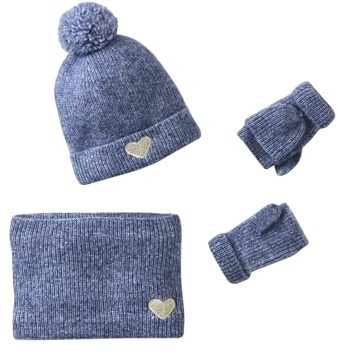 Vertbaudet Mädchen Set: Mütze mit Herz, Rundschal & 2-in-1-Handschuhe marine 128/140