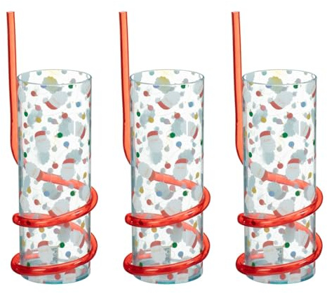 TIGHUP Christmas Swirly Straw Santa Tumbler - Pack of 3 - Featuring a Cute Santa Claus Design and a Fun Swirly Straw So You Can Sit Back and Sip in Style