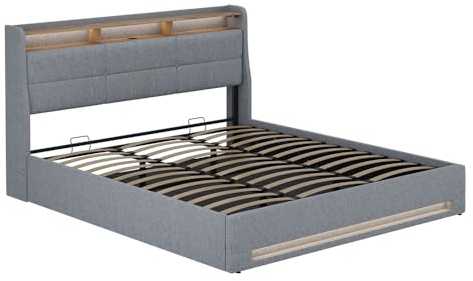 VitaliSpa Polsterbett Christin, Grau/Eiche, 180x200 mit LED und USB-Anschluss