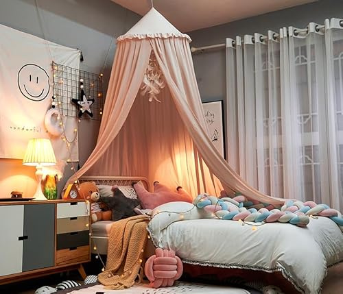 PlentiVive Bed Canopy for Girls, Princess Crib Canopy for Nursery, Dreamy Soft Hanging Canopy for Toddler Bed, Twin & Full Size, Kids Bed Canopy for Girls Room Decor & Reading Nook, Pink