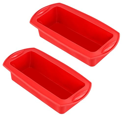 HONYUET 2 Pack Red Silicone Loaf Tin, Temperature Resistant Bread Baking Mould for Cakes and Toast, 27.5 x 12.5 x 6.5cm