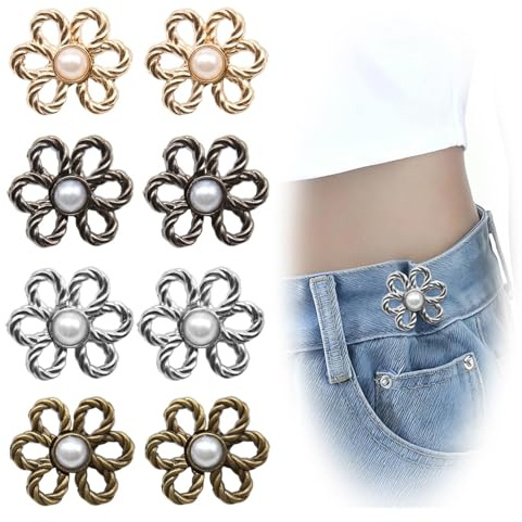 8 Paare Jeans Knopf Set, Hose enger machen Clip, Hosen enger machen Clip, Verstellbare Waist Knots – Steckknöpfe für Jeans & Kleidung, Schnelle Lösung zum Hose enger machen
