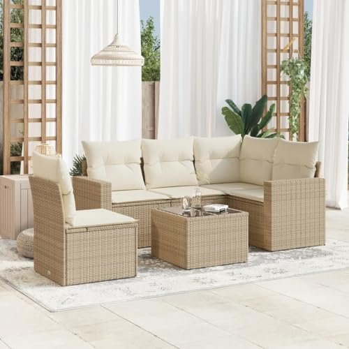Frdhee Ecksofa Klein Eckbankgruppe,6-TLG. Garten-Sofagarnitur mit Kissen Beige Poly Rattan,Terrassenmöbel für Hinterhof,Balkon und Terrasse