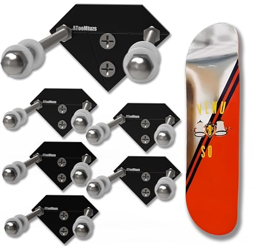 ATOOMTUZS Skateboard Wall Mount Display(6 Packs)-Aluminum Diamond Shape Skateboard Deck Wall Mount with Two Screw Holes for Horizontal and Vertical Hanging Skateboard Display Decor-(Black)