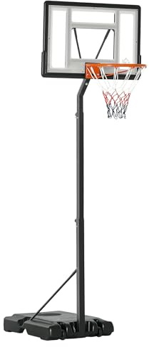HOMCOM Basketballständer mit Ständer, höhenverstellbar 210-260 cm, rollbar mit Rädern, geeignet für Innen- und Außenbereich, Stahl Kunststoff, Schwarz