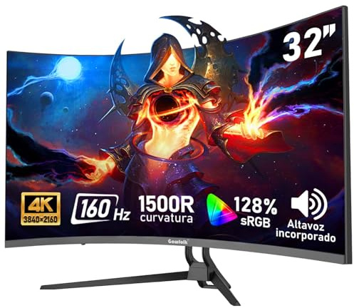 Gawfolk Monitor Ordenador Curvo 32 Pulgadas 4K Ultra HD 1500R, Pantalla Gaming 160Hz, 1ms, AdaptiveSync, 128% sRGB, Altavoces Integrados, HDMI 2.1, DisplayPort, Compatible con Montaje en Pared -Negro