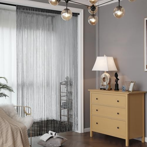 DALINA Cortinas de Tiras para Puerta de Cocina y Terraza, Antimoscas y Altura Ajustable, Cortina de Hilos Decorativa 100x200 cm, Negro, 2 Paneles