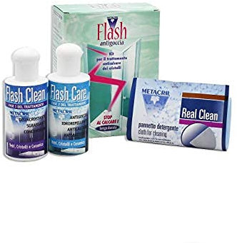Metacril Trattamento Anticalcare e ANTIGOCCIA Lunga Durata per Box Doccia in Vetro/Cristallo (Jacuzzi,Teuco,Glass,Hafro,Novellini,ECC.) Flash Antigoccia Kit Spedizione IMMEDIATA