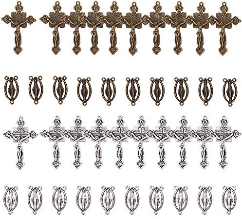 SUNNYCLUE 20 Stück Kreuz und Mitte Miraculous Medaille mit Legierung Emaille Kruzifix Kreuz Anhänger und ovale Kronleuchter Glieder für Perlen Halskette