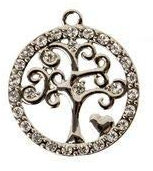 Formoso Bomboniera Ciondolo in Metallo Zama Argentata Albero della Vita Cerchio con Diamanti D 3 Cm conf 12 pz Art 12034