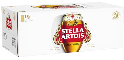 Stella Artois Premium Lager Beer Can, 440ml (Pack of 18) Packaging May Vary