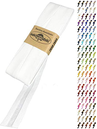 Sandras-Bastelladen Schrägband/Einfassband Baumwolle Uni gefalzt 5m x 20mm 009-Weiß