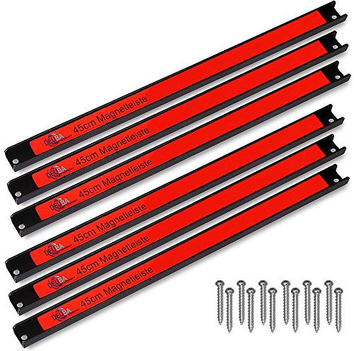 DEUBA® Set of 6 Magnetic Tool Holders | 60cm Each | 23KG Load Capacity | Mountable Wall Magnets for Screwdriver Set, Spanner Sets, Tool Box, Garden Storage | Magnet Set for Garden Tools, Hand Tools