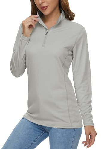MAGCOMSEN Womens Long Sleeve Tops Quarter Zip UPF 50+ Golf Shirt Rash Guard