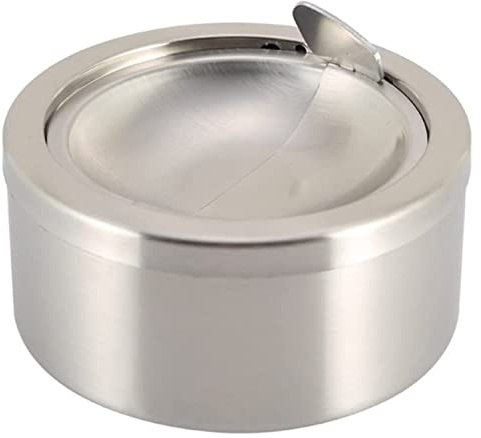 Nescope Stainless Steel Windproof Ashtray with lid Flip Top Ashtray for Indoor or Outdoor Use Ash Holder ​for Smokers Desktop Smoking Ashtray Home Office Decoration Classic Metal a Lid Ashtreys