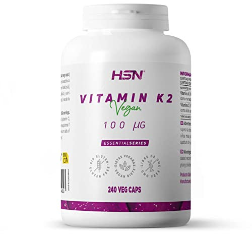 HSN Vitamina K2 MK7 100 MCG | 240 Cápsulas Vegetales de Menaquinona 100% Natural de Natto | No-GMO, Vegano, Sin Gluten