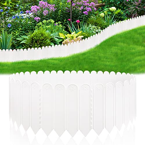 10.6 H White Garden Edging Borders, 10Pcs Plastic Garden Landscape Edging, 7.2Ft Interlocking Decorative Garden Fences Edging, Lawn Edge Flower Bed Border for DIY Patio Walkways Yard