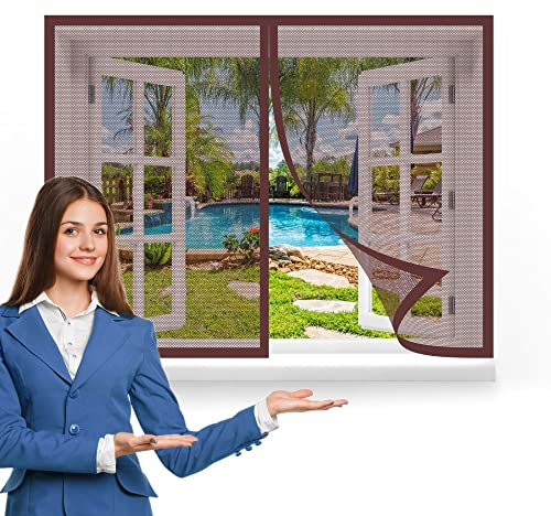 Magnet Fliegengitter Fenster 90 x 180 cm, Insektenschutz Feines undurchdringliches Gitter, Automatisches Schließen für Alle Arten von Fenstern, Braun