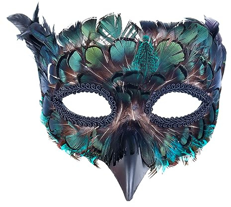 Cranight Venezianische Maske Damen Herren, Maskenball Masquerade Mask, Schwarze Federmaske Rabenmaske für Karneval Fasching Halloween Cosplay Kostüm Zubehör