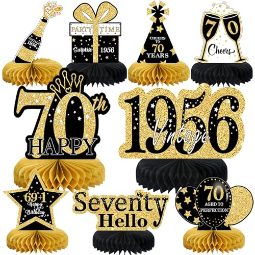 Voxisroma Deko 70. Geburtstag Mann,9 STK Schwarze Goldene Bienenwabe Mittelstück Tischdeko Geburtstag,70 Geburtstag Deko,70 Geburtstag Party Deko Für Frauen Und Mann,Geschenke Für Männer Geburtstag