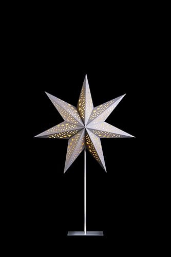 Sterntaler Dekostern | Weihnachtsstern Papier | Samt | Faltstern mit Ständer | Grau | 45cm | Innen | Glühbirne | Netzstecker