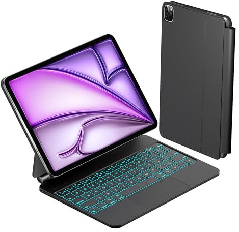 HOU Keyboard Case for iPad Air 13 inch (2025 M3/2024 M2), 7 Color Backlit, Click-Anywhere Trackpad, 135° Magnetic Stand, iPad Pro 12.9 Inch (6th, 5th, 4th, 3rd) Case with Keyboard, Black