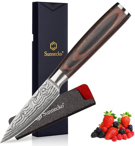 Sunnecko 9cm Gemüsemesser Obstmesser, Klein Küchenmesser mit Ergonomischem Griff, Schälmesser aus Hochwertigem Edelstahl, Scharfe Klinge Allzweckmesser, Fruit Knife