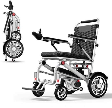 Elektro Rollstuhl Faltbar Leicht Elektrorollstuhl, Rollstuhl Elektrisch Tragbarer für Erwachsene und Senioren, All Terrain -Rollstühle, Hohe Reichweite, Sitz 45 cm, Unterstützung 150 Kg,6AH