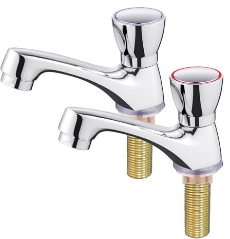 Bifordo Basin Tap,Easy to Install Metal Bathroom tap,1 Pair Club Tap,Chrome Bathroom Sink Mixer Tap 2 PCS