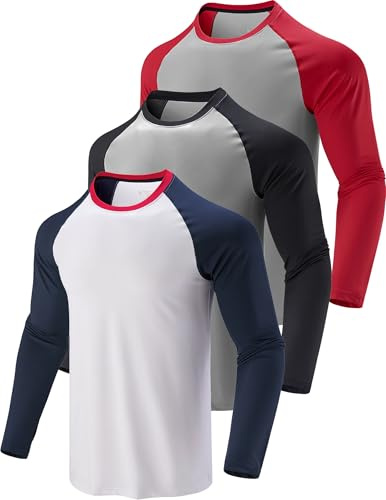 Liberty Imports 3 Pack Men's Long Sleeve Workout Shirts, Dry Fit Moisture Wicking Athletic Tops with Thumbholes (Set 4, Small)