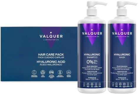 VALQUER Hyaluronsäure Set | Shampoo und Haarmaske Zero | 1 L + 975 ml | Spendet Feuchtigkeit, repariert und schützt trockenes und geschädigtes Haar | Mit Keratin und Aloe Vera