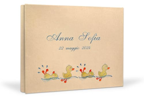Album foto nascita bimba ricamato, Album foto i primi ricordi del neonato, Primo anno di vita, Primo compleanno 25x30 100 pagine, Copertina in Camoscio vegano (Camoscio, 30x25 100 pagine)